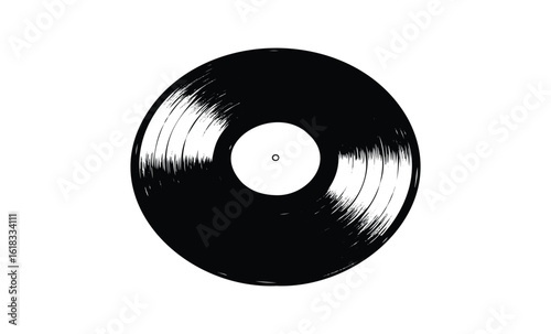 Vintage vinyl record icon with classic black disc design on white background. Vector retro hand drawn illustration