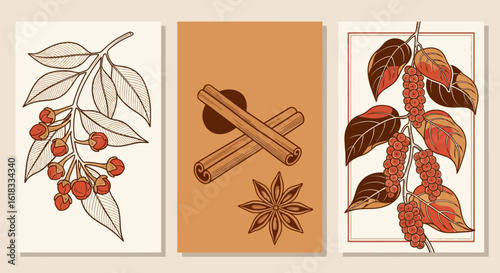 Spice Set Cinnamon with Clove, and Pepper Art.