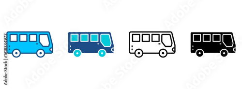 School Bus Icon Set With Multiple Styles. Vector Illustration