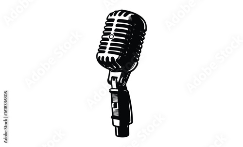 Vintage microphone illustration on white background. Vector retro hand drawn illustration