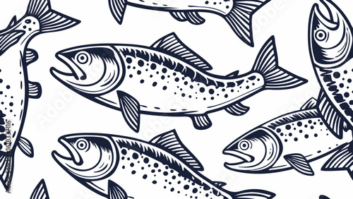 Stylized speckled fish pattern in dark blue and white