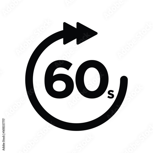 60 Seconds Forward Icon, Media Skip Ahead Symbol Vector Design