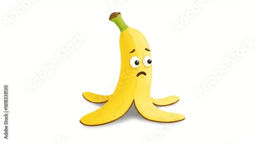 Cartoon Banana Peel Characters Expressing Sadness and Loneliness on White Background