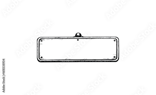 Blank vintage rearview mirror sketch with detailed frame. Vector retro hand drawn illustration