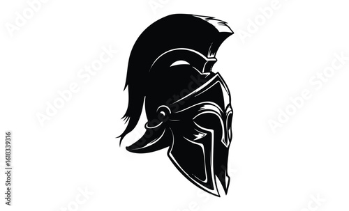 Silhouette of ancient greek spartan helmet with crest. Vector retro hand drawn illustration