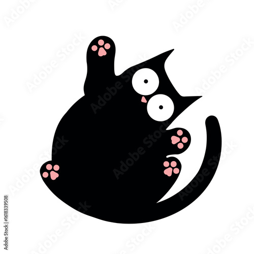 Funny black cat cartoon. Playful and quirky cat with big eyes and a cute expression.