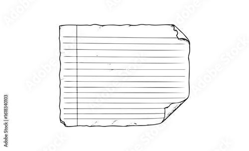 Blank lined torn notebook paper isolated on white background. Vector retro hand drawn illustration