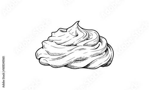 Hand-drawn whipped cream swirl illustration in black and white. Vector retro hand drawn illustration