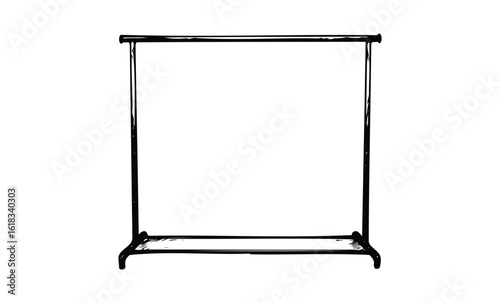 Minimalist black clothing rack on white background. Vector retro hand drawn illustration