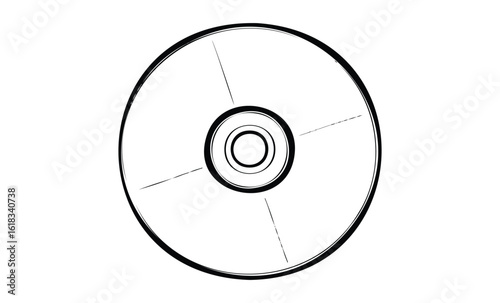 Simple black and white illustration of a compact disc design. Vector retro hand drawn illustration