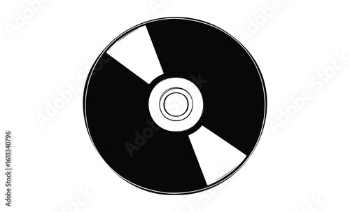 Black and white cd disc illustration with minimalistic design. Vector retro hand drawn illustration