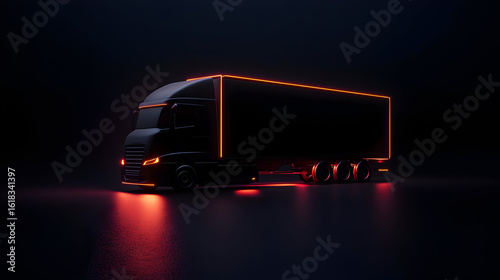 Dark Futuristic Truck With Neon Lights