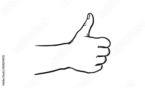 Black and white illustration of a hand giving a thumbs up gesture. Vector retro hand drawn illustration