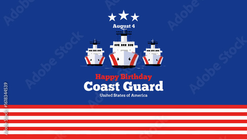 Vector art of happy birthday coast guard with ships and american flag elements