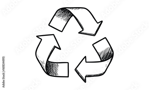 Hand-drawn recycling arrows illustration symbolizing environmental conservation efforts. Vector retro hand drawn illustration