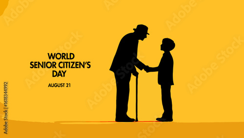 Vector art of silhouette of a senior man and child for world senior citizens day