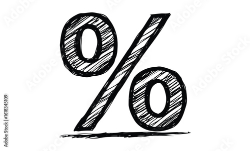 Hand-drawn sketch of percentage symbol with bold lines on white background. Vector retro hand drawn illustration
