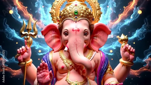 Illustration of lord ganesha for ganesh jayanti in paint splatters style.