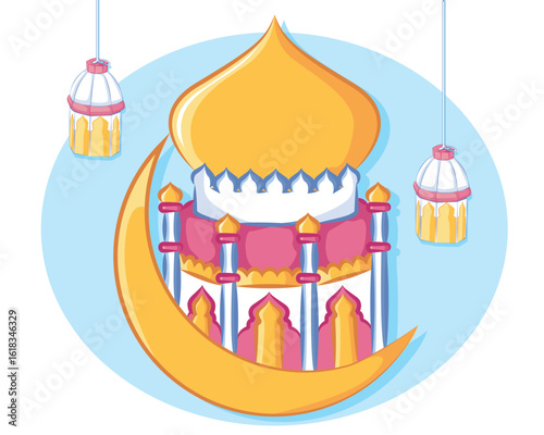 Mosque design for Eid mubarak islamic greeting card