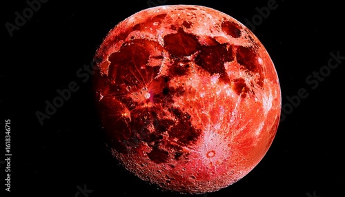 a red moon with detailed craters and surface textures