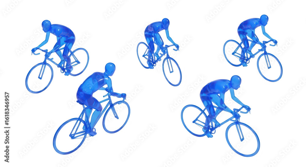 Fototapeta premium 3D blue cyclist models cycling on a white background representing competition design and concept use