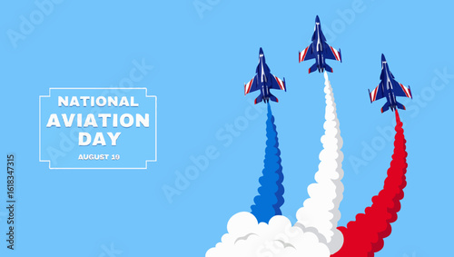 Vector art of planes flying with smoke trails celebrate national aviation day