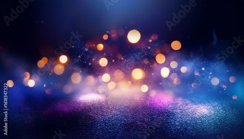 dark abstract bokeh background magic smoke and sparks neon