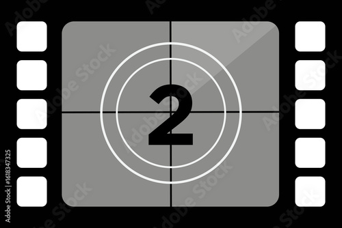 Set of classic countdown film footage featuring the number two in a vintage movie style. Old fashioned film counter with retro design.