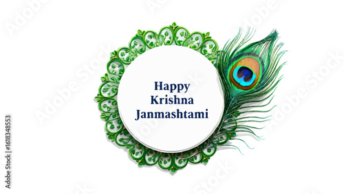 Vector art of happy krishna janmashtami design isolated on white background