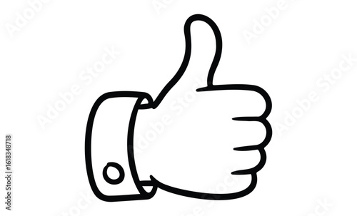 Black and white thumbs up hand gesture outline drawing. Vector retro hand drawn illustration