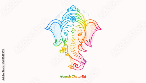 Vector art of a colorful line drawing of lord ganesha for ganesh chaturthi