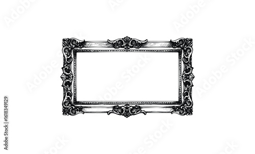 Intricate ornate rectangular vintage baroque frame black and white. Vector retro hand drawn illustration