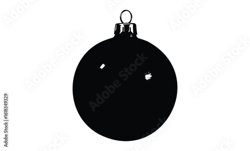 Black silhouette of christmas ornament bauble on white background. Vector retro hand drawn illustration