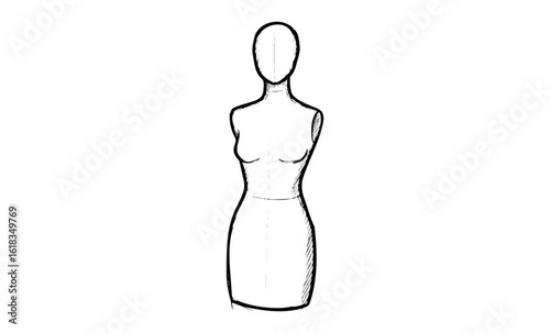 Sketched female mannequin figure drawing fashion silhouette design. Vector retro hand drawn illustration