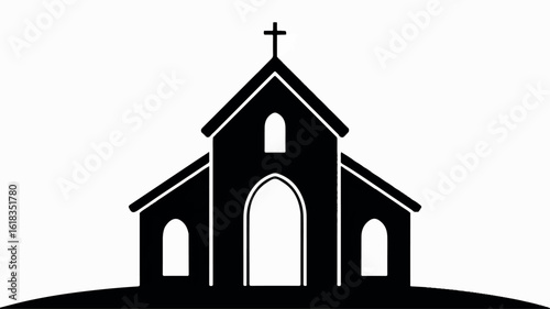 Minimalist black and white silhouette of a classic church building for religious or architectural design