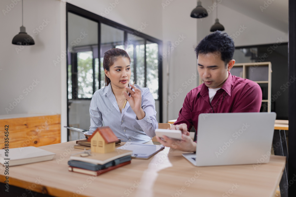 Real estate agents agree to buy a home, Agreement and customer discussing for contract concept. Real estate agents agree to buy a home, Agreement and customer discussing for contract concept.