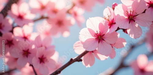 Delicate pink cherry blossoms in full bloom, spring sunlight , spring, cherry blossom, pink
