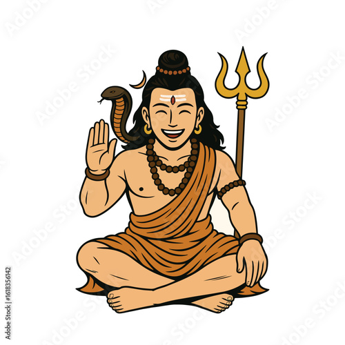 Happy Lord Shiva Meditating Hindu Deity Vector Illustration