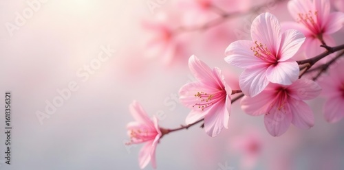 Delicate pink petals cascade onto pristine white, soft focus , flower, illustration, floral