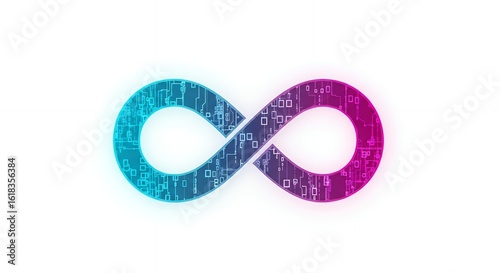 Digital Infinity: A Circuit Board Symbol with Blue and Pink Gradient