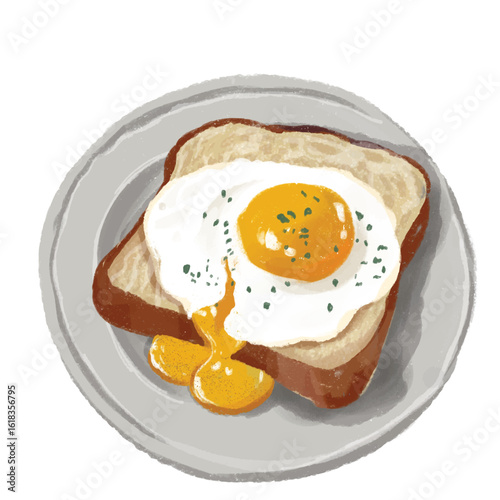 Toast with melted egg illustration