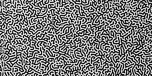 Abstract truing organic wallpaper Turing reaction diffusion monochrome seamless pattern with chaotic motion. Generative algorithm psychedelic background. Reaction-diffusion or truing pattern formation