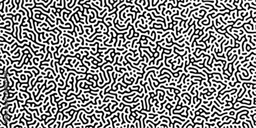 Abstract truing organic wallpaper Turing reaction diffusion monochrome seamless pattern with chaotic motion. Generative algorithm psychedelic background. Reaction-diffusion or truing pattern formation