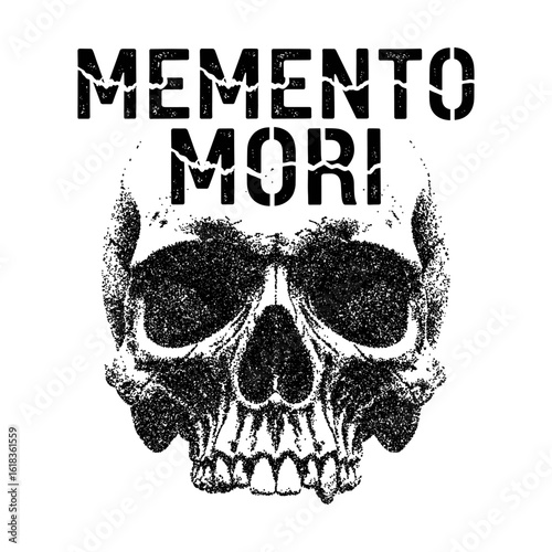 Fotografie memento mori skull in stipple effect design, retro grunge halftone, creepy Hallo