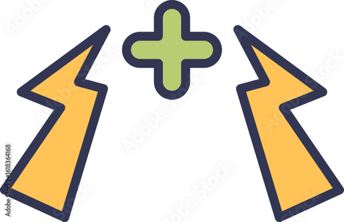 Icon of two lightning bolts (neural signals) creating a positive charge (plus sign), representing the depolarization of an Excitatory Postsynaptic Potential (EPSP).