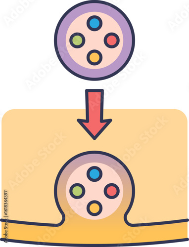 A diagram showing a vesicle with cargo fusing with a cell membrane. This illustrates exocytosis, a key cellular transport mechanism for releasing molecules like neurotransmitters.