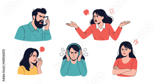 Illustration of diverse people experiencing negative emotions and conflict situations