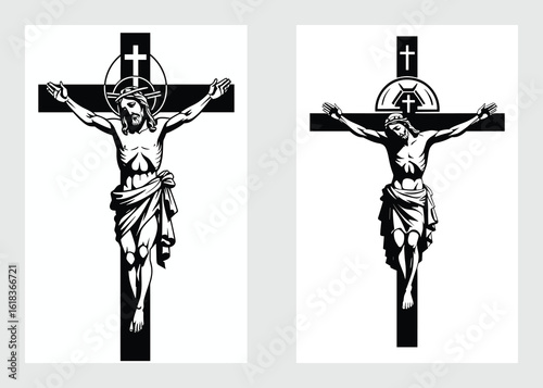 Jesus Christ Crucifixion Vector Illustration with Religious Faith Symbol Art


