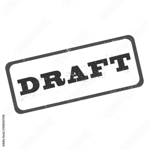 Grunge “DRAFT” Rubber Stamp Icon Vector – Black and White Distressed Style Typography Label with Rectangle Border