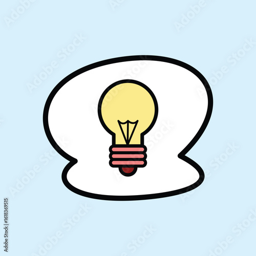 The light bulb image in the speech bubble symbolizes creative ideas and new inspiration. It's suitable for concepts like innovation, intelligent thinking, and brainstorming. 